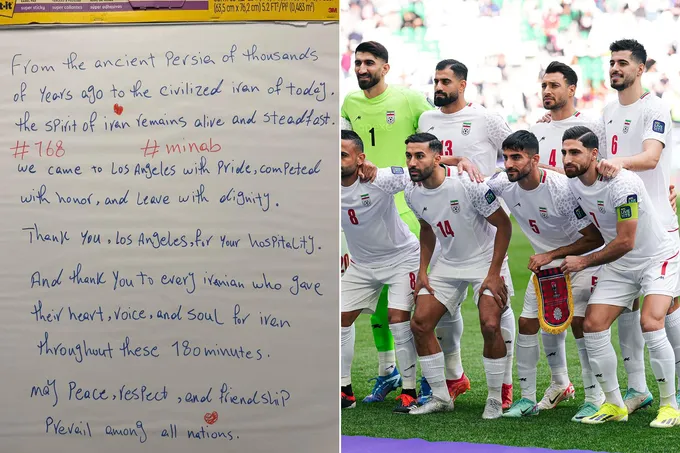 منتخب إيران يترك رسالة شكر لمدينة لوس أنجلوس في غرفة الملابس بعد التعادل مع بلجيكا