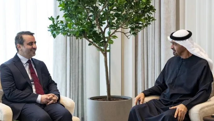 محمد بن زايد يستقبل وزير الخارجية السوري الشيباني في أبوظبي